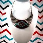 Aztec Tribal Bronze Collar Bib Statement Necklace