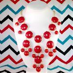 Red J-crew Inspired Bubble Statement Bib Necklace