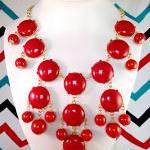 Red J-crew Inspired Bubble Statement Bib Necklace