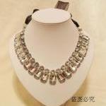 Crystal Gemstone And Ribbon Statement Bib Necklace
