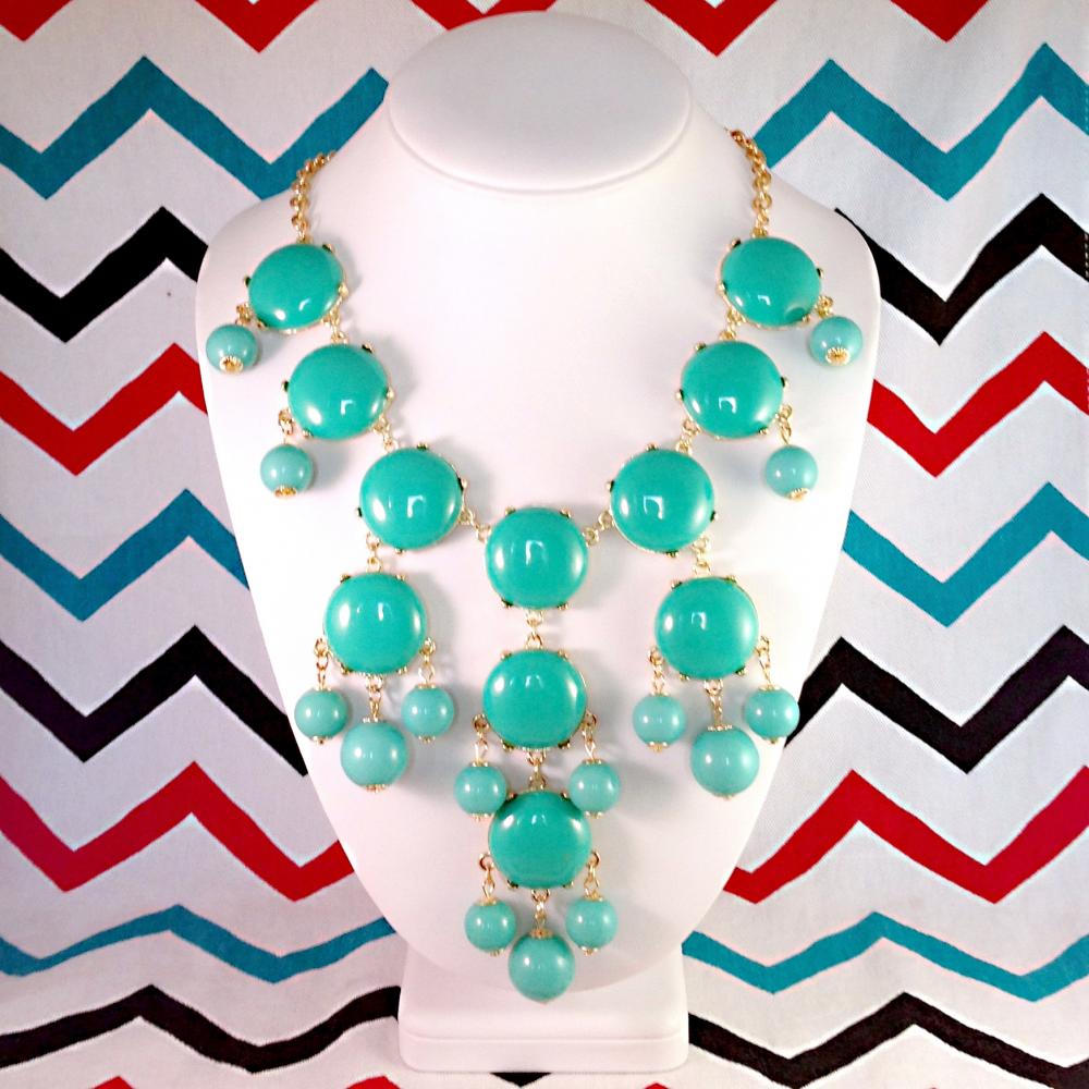 Teal Turquoise J-crew Inspired Bubble Statement Bib Necklace
