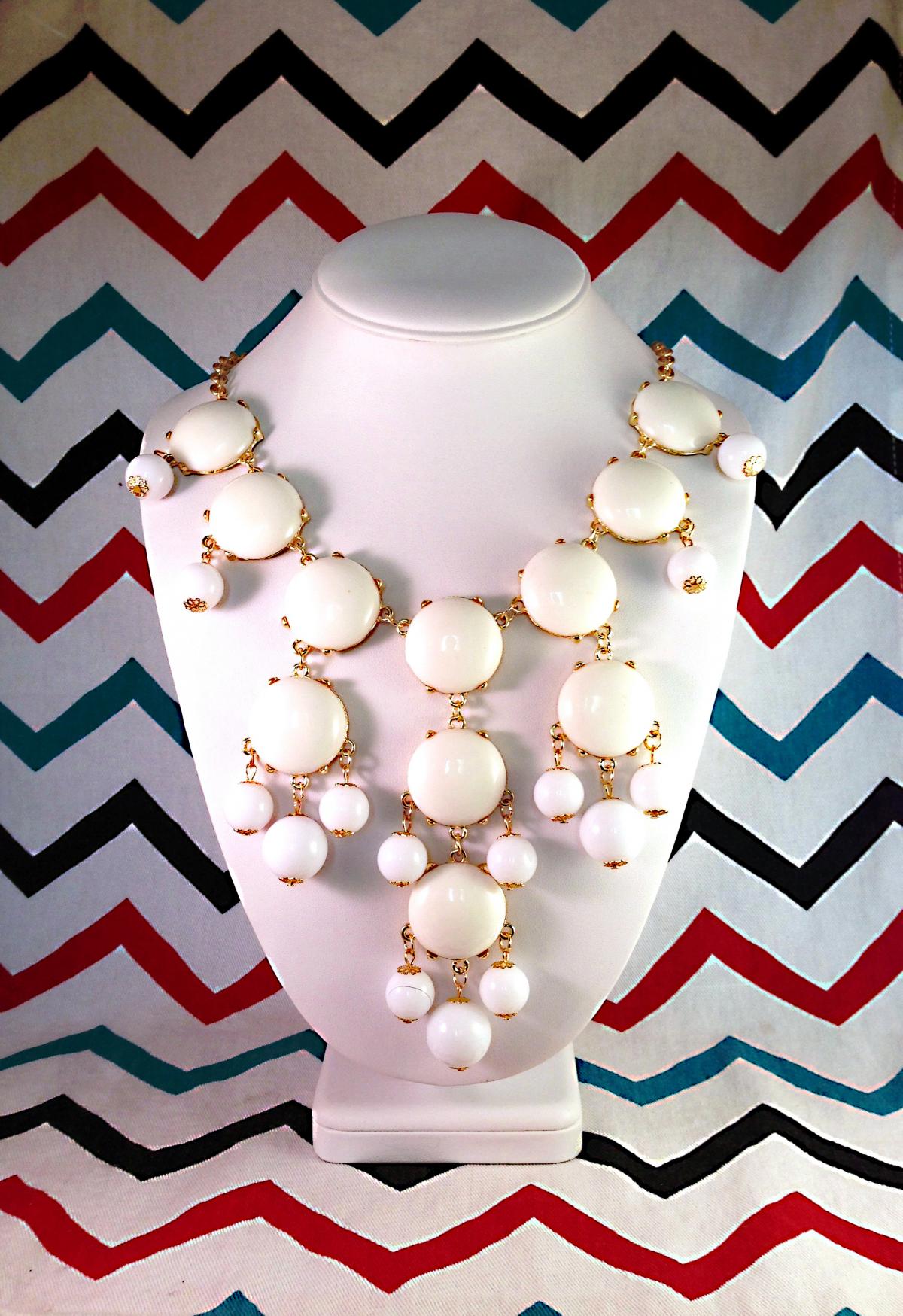 J-crew Inspired Bubble Bib Statement Necklace In White - Ships From Usa!