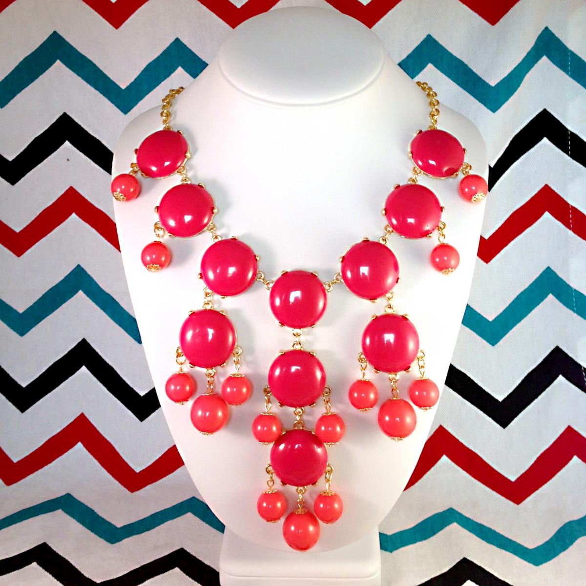 J-crew Inspired Bubble Bib Statement Necklace In Pink - Ships From Usa!
